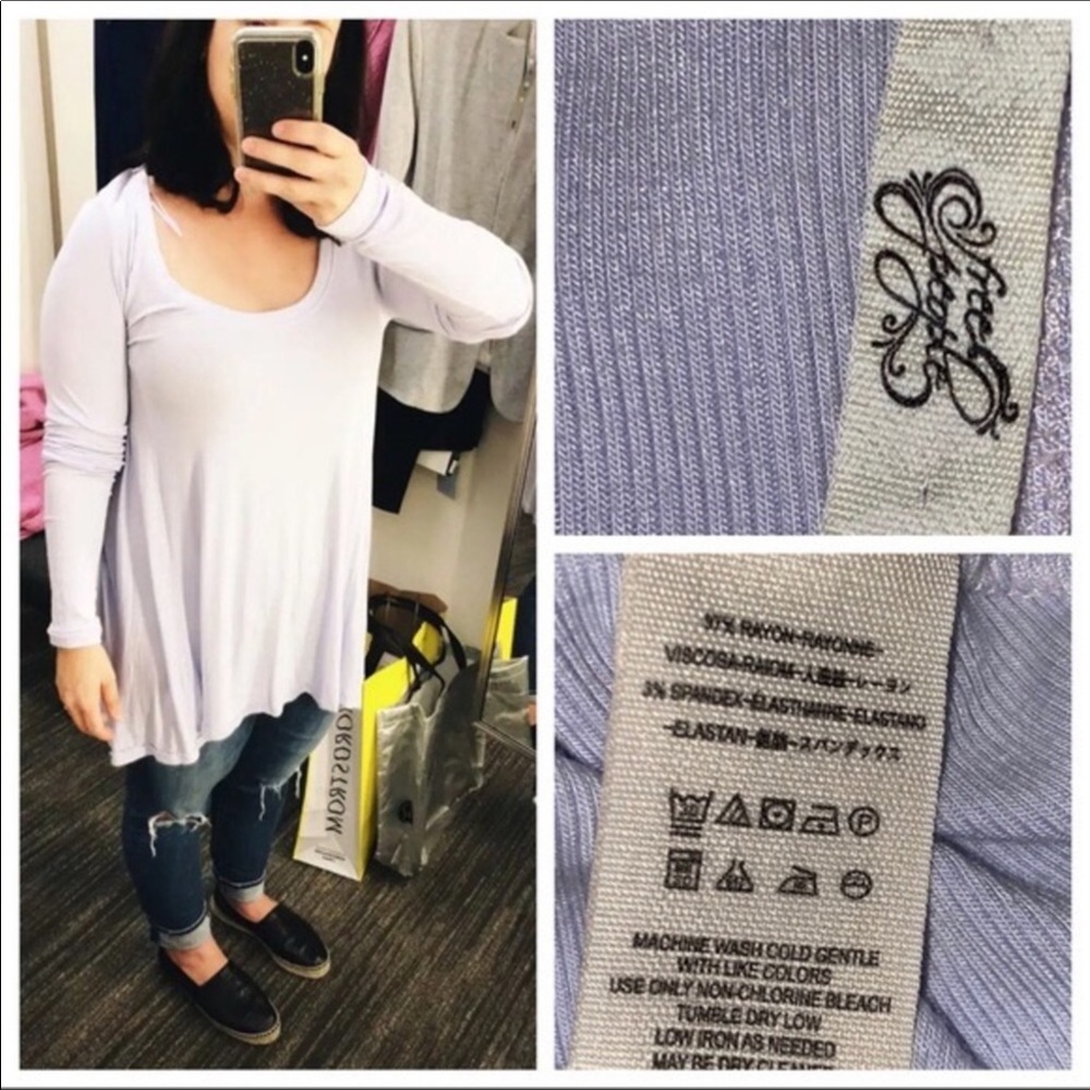 FREE PEOPLE BOHO TOP HI-LO FLOWY LONG SLEEVES KNIT TUNIC TEE A2C - Picture 14 of 16